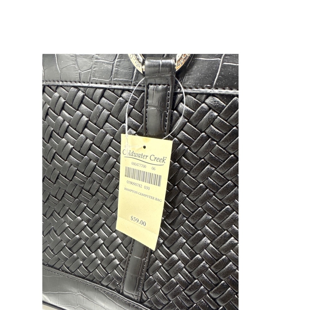 Coldwater Creek Hampton Computer Bag Black Woven Croc Embossed Laptop Tote NWT - Picture 2 of 12